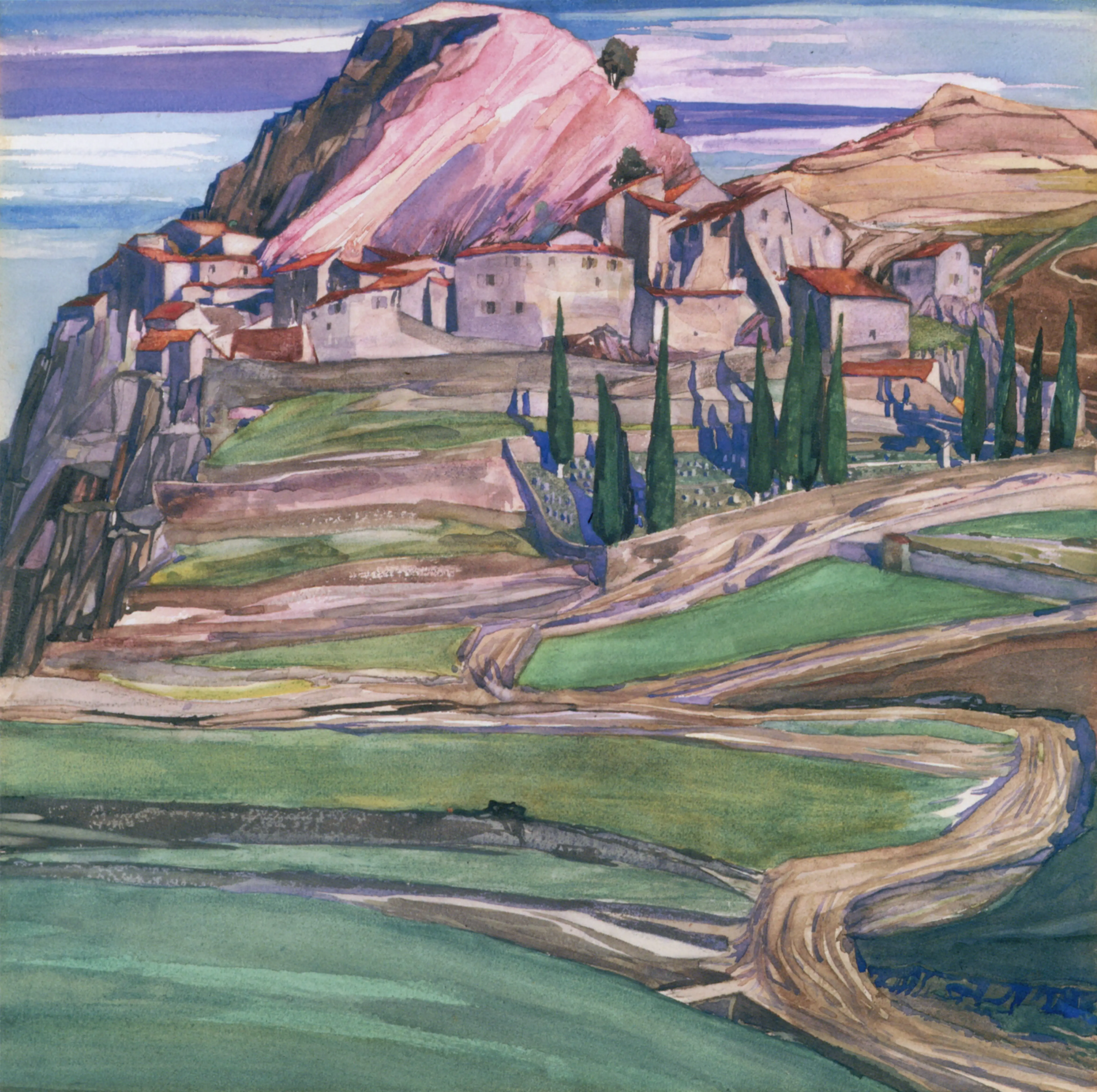 A Hill Town in Southern France, 2023 — Watercolour on paper