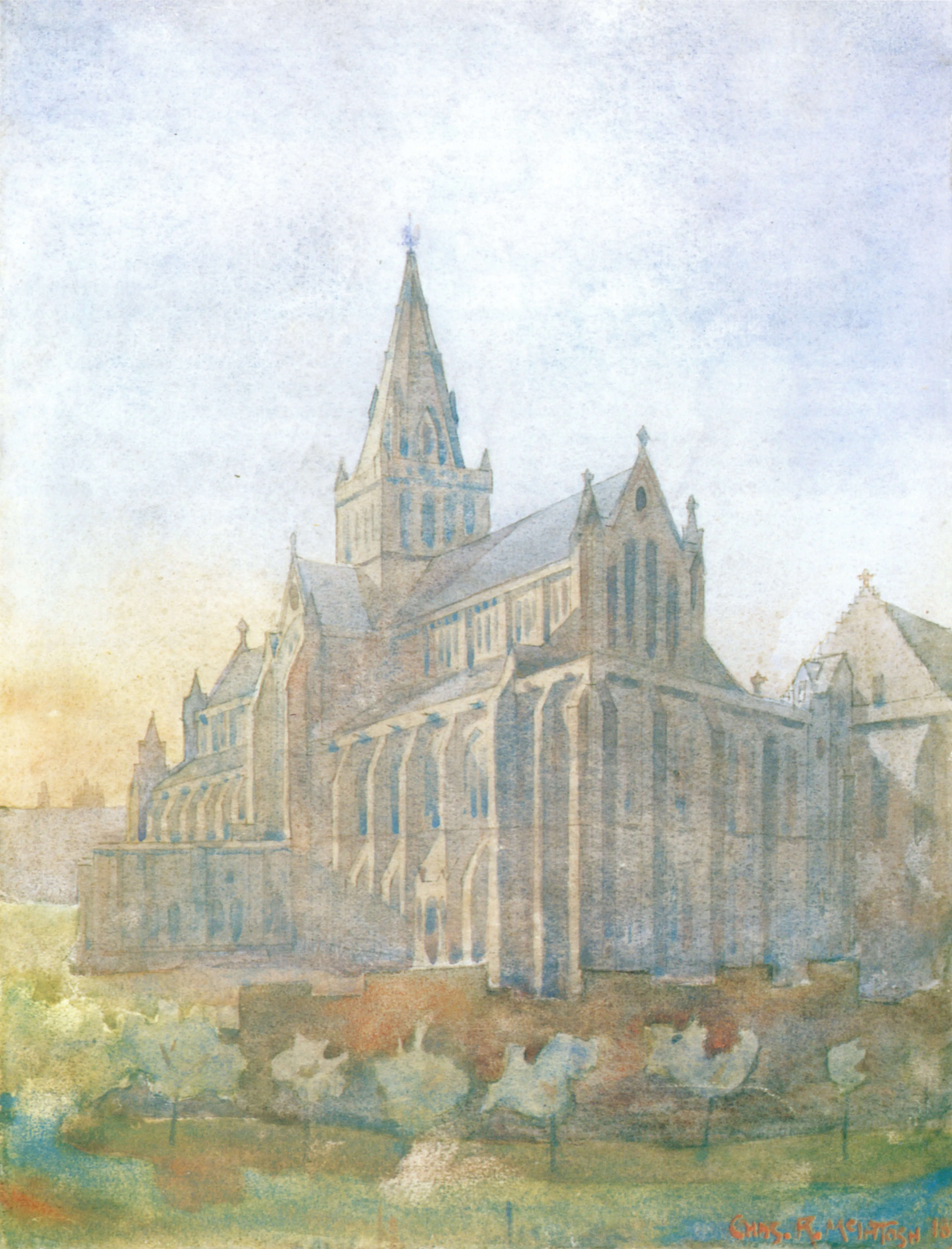 Glasgow Cathedral at Sunset, 1988 — Ink and watercolour on paper