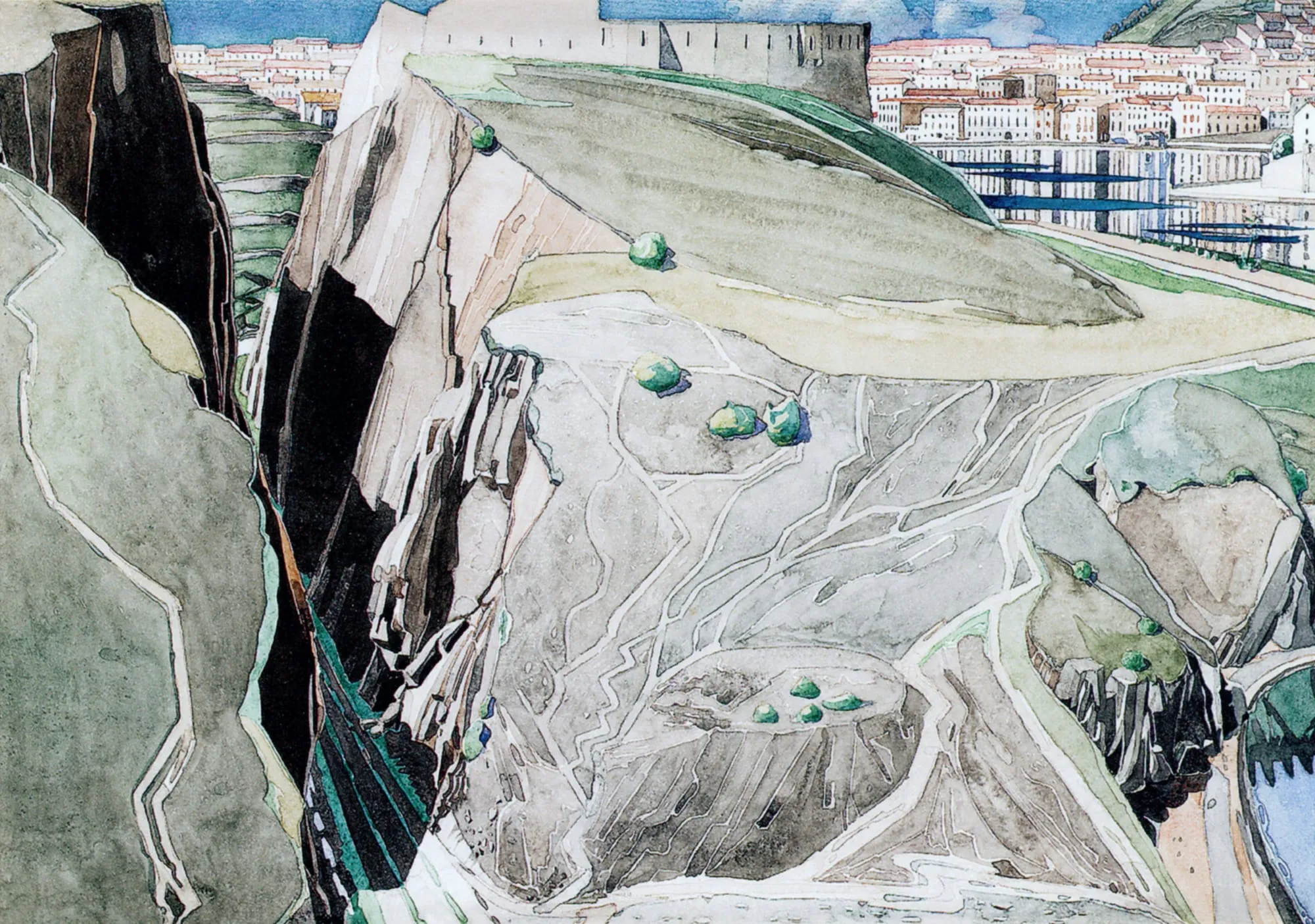 Port Vendre, 2023, Ink and watercolour on paper