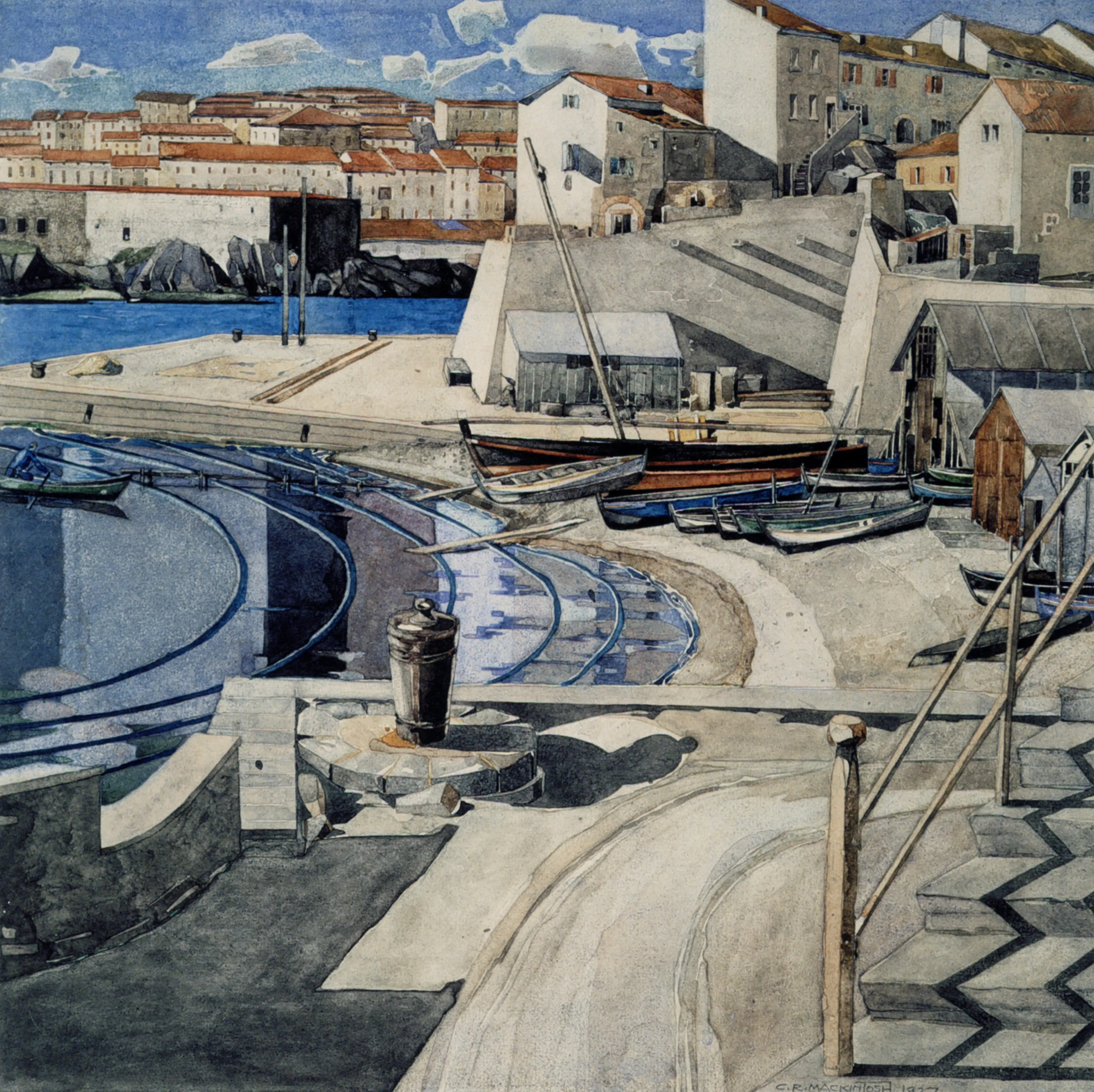 The Little Bay Port Vendres, 2025 — Ink and watercolour on paper